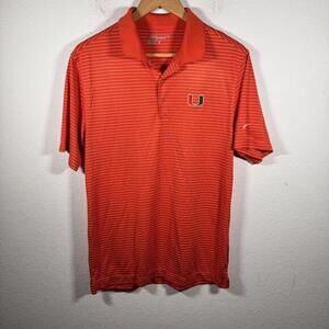 Nike Miami Hurricanes Mens Golf Polo‎ Shirt Small Orange Striped Dri Fit
